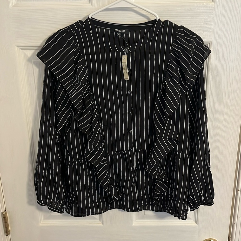 Women’s Madewell Black/White Striped Blouse - New With Tags